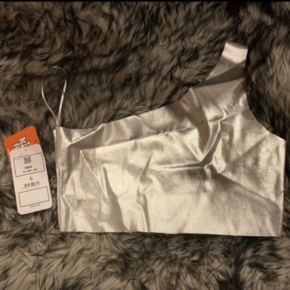 Kiki Riki brand silver sexy one arm crop top. Form fitting. Runs small - Picture 3 of 5